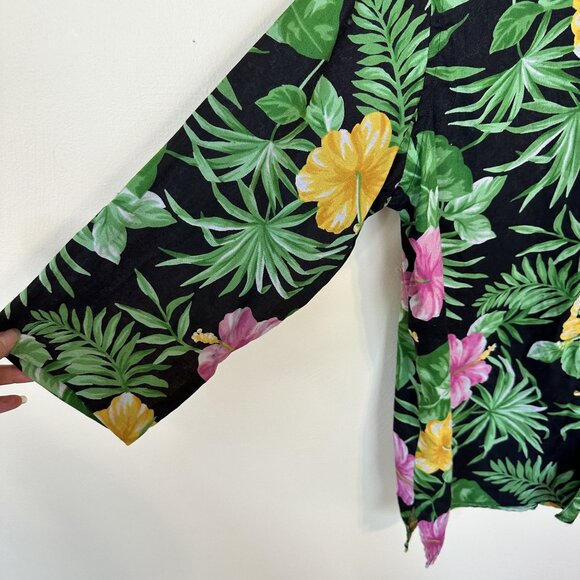 Lauren Ralph Lauren Womens Tunic Black Floral Linen Shirt Large Mandarin - Picture 8 of 8